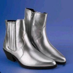 Womens Metallic Silver Ankle Boots Size 8